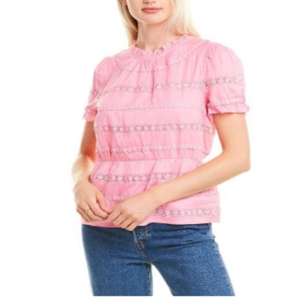 J Crew Peplum Re-Imagined Pink Eyelet Blouse Sz XS!